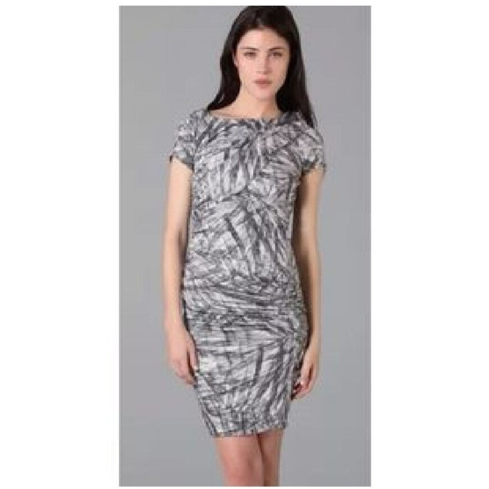 BIRD by Juicy Couture Gray White Ruched Bodycon Jersey Cap Sleeve Dress M